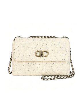 Tweed Quilted Crossbody Bag with Chain Strap, Turn-Lock Closure, Small